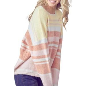 NEW FORE oversized striped ribbed-knit sweater in yellow/terracotta/pink